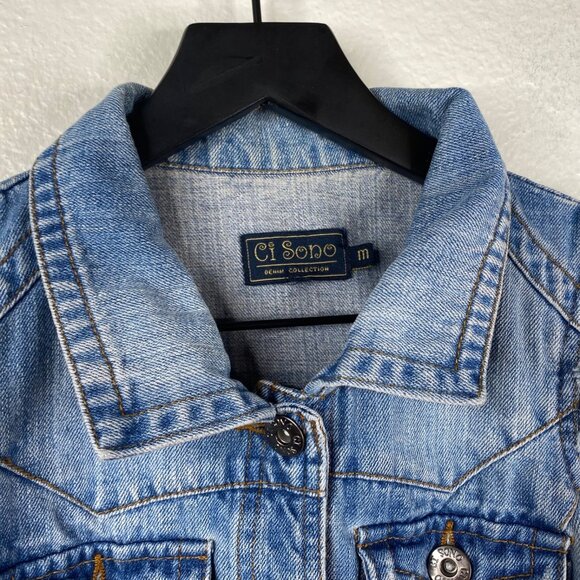Ci Sono Women's Country Boho Biker Denim Vest Blue Size M - Picture 4 of 12